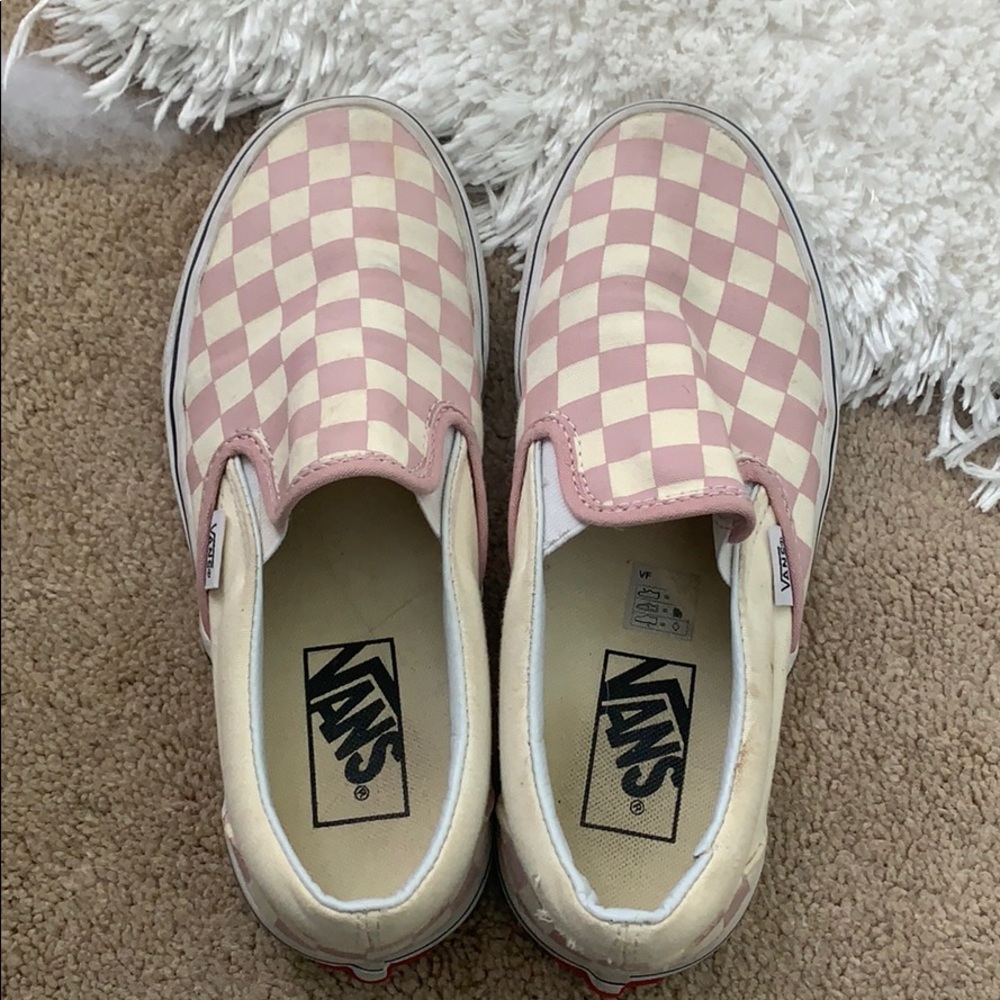 pink and white checkered vans